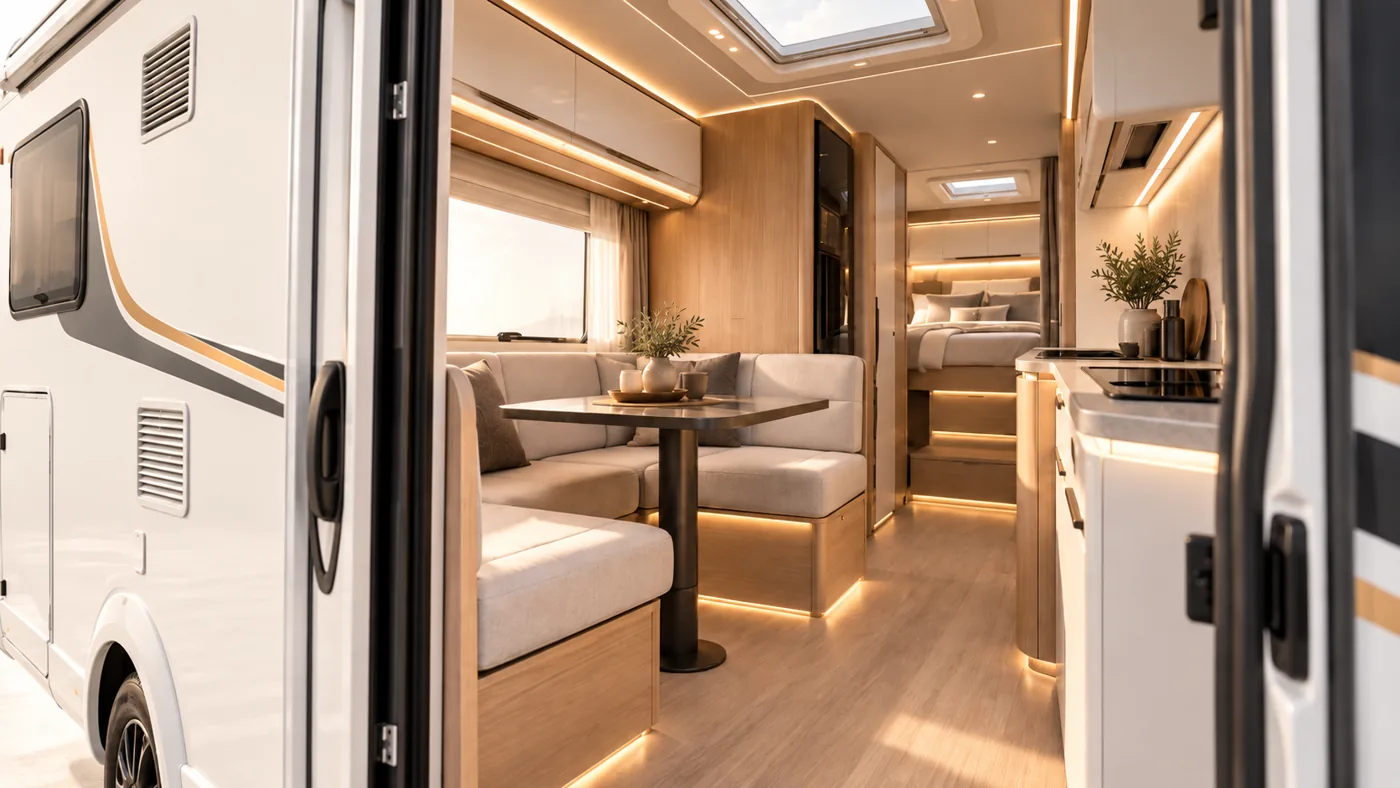 Aydınlık, modern karavan iç mekan tasarımı